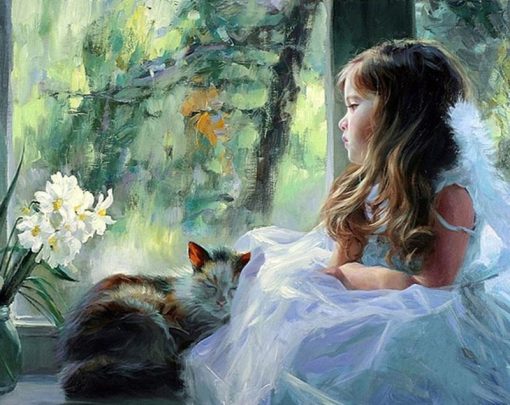 Girl And Cat paint by numbers