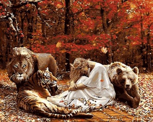 Lions And Girl paint by numbers