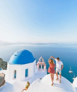 Couple Santorini Greece Paint By Numbers