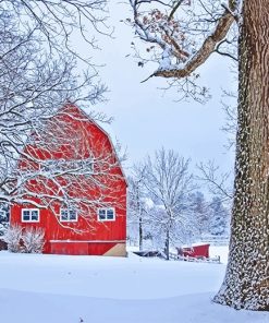 Red Barn Snow Paint By Numbers