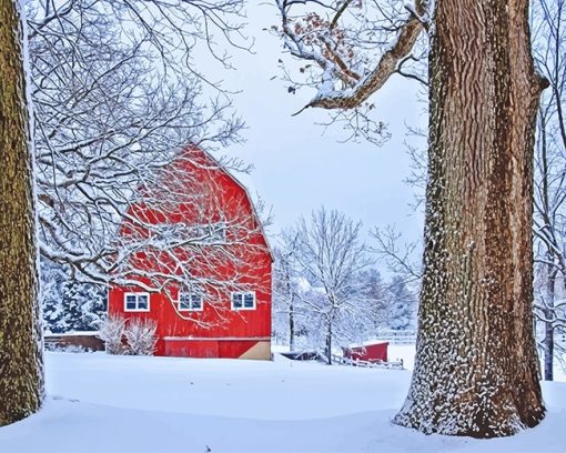 Red Barn Snow Paint By Numbers