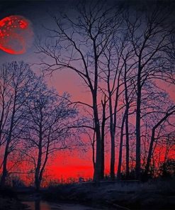 Red Forest Silhouette Paint By Numbers