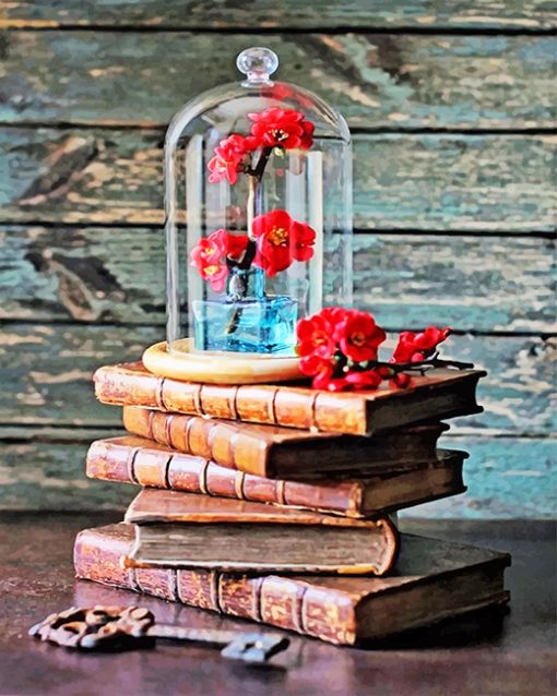 Books And Red Roses Paint By Numbers