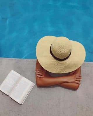 Woman Sitting In A Swimming pool in A Large Sunhat paint by numbers