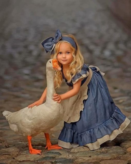 Little Girl With A White Duck Paint by numbers