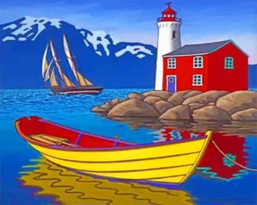 Lighthouse And Boat Paint by numbers