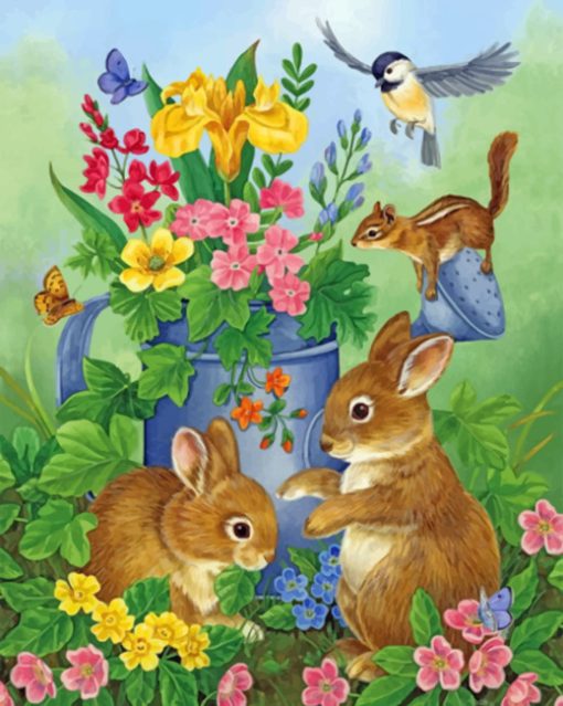 Bunnies In Garden paint by numbers