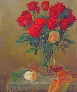 Red Roses In Glass paint by number