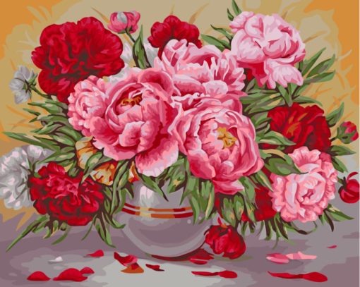 Red and Pink Peonies vase paint by number