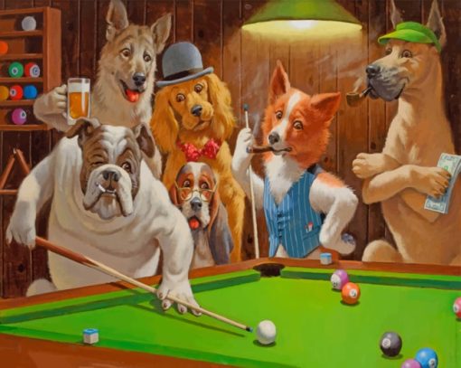 Dogs Playing pool paint by number