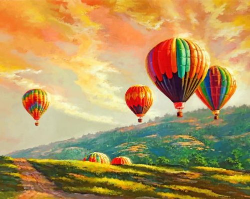 Hot Air Balloon Scene Paint by numbers