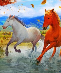 Brown And White Horses Paint by numbers