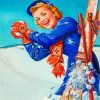 Retro Skiing Girl Paint by numbers