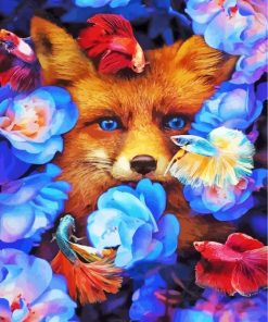 Fox With Fish And Flowers Paint by numbers