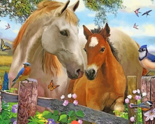 horses-with-birds-and-flowers-paint-by-numbers