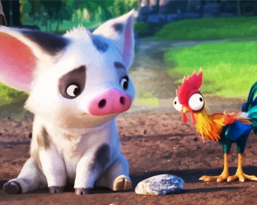 Pua And Hei Hei Moana Paint by numbers