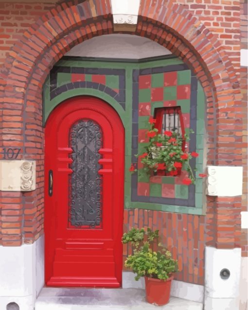 red-door-and-plants-paint-by-numbers