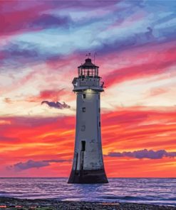 Beautiful Sunset In New Brighton Lighthouse Paint By Number