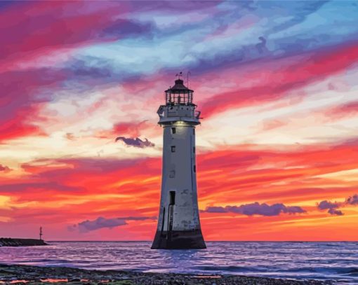 Beautiful Sunset In New Brighton Lighthouse Paint By Number