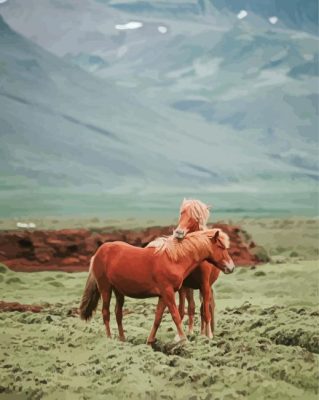 Brown Couple Horses Paint By Numbers