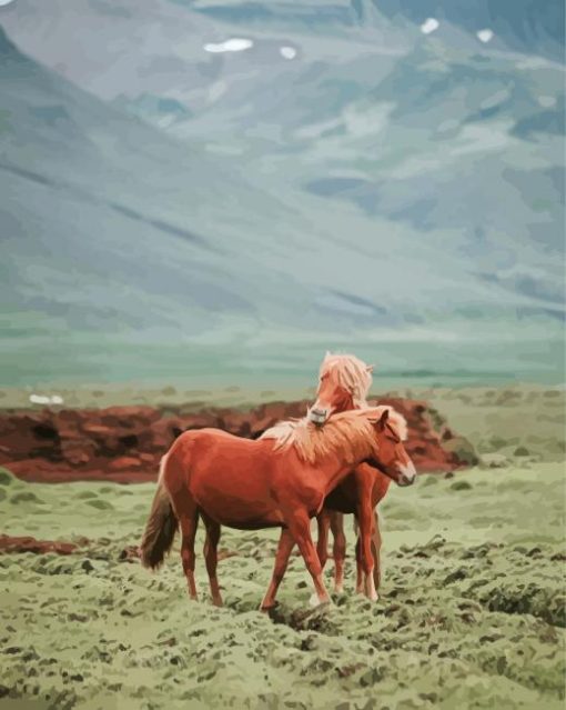 Brown Couple Horses Paint By Numbers