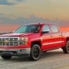 Red Chevy Pickup At Sunset Paint By Numbers