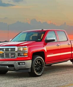 Red Chevy Pickup At Sunset Paint By Numbers