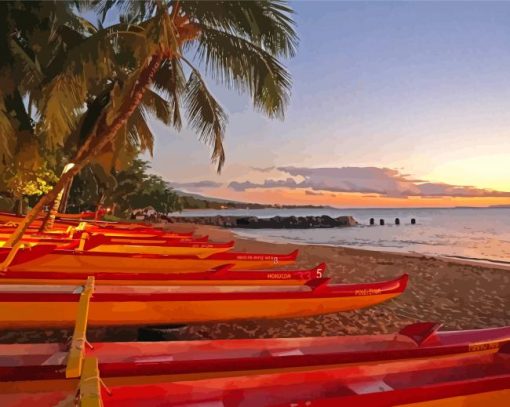 Beach And Canoes Paint By Numbers