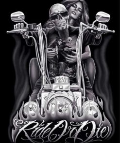 Black And White Motorbike Couple Paint By Numbers