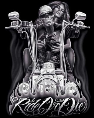 Black And White Motorbike Couple Paint By Numbers