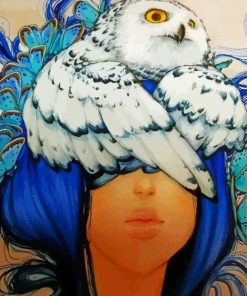 Blue Hair Girl With Owl Paint By Numbers