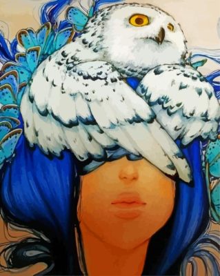 Blue Hair Girl With Owl Paint By Numbers