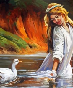 Blonde Girl With Duck Paint By Numbers