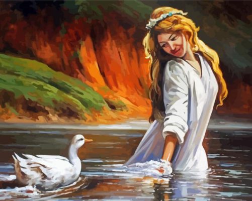 Blonde Girl With Duck Paint By Numbers