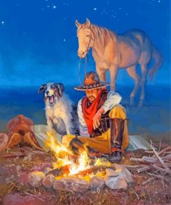 Fire Camp Cowboy And Dog Paint By Numbers