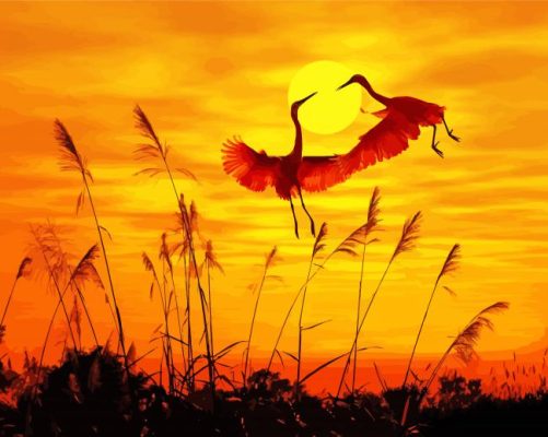 Herons Flying At Sunset Paint By Numbers