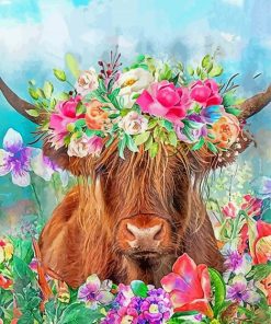 Highland Cow Wearing Flower Crown Paint By Numbers