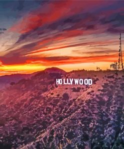 Hollywood Sign With Sunset Landscape Paint By Numbers