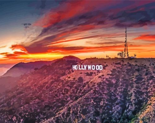 Hollywood Sign With Sunset Landscape Paint By Numbers