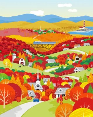 Illustration Autumn New England Paint By Numbers