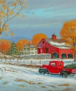 Little Red Truck In Snow Paint By Numbers