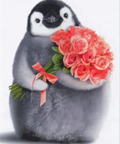 Penguin With Bouquet Of Flowers Paint By Numbers