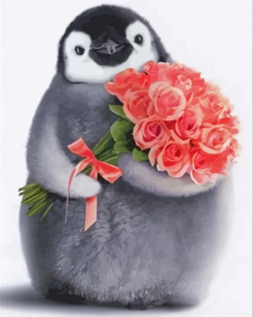 Penguin With Bouquet Of Flowers Paint By Numbers