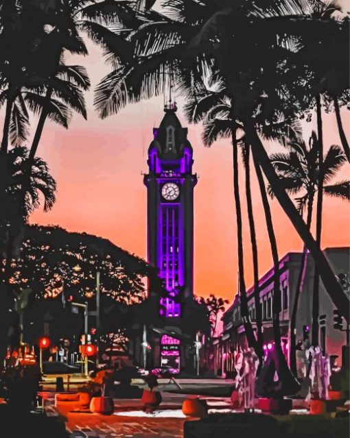 Purple Aloha Tower Paint By Numbers