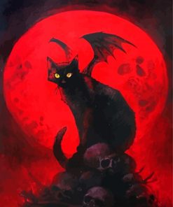 Red Moon Bat Cat Paint By Numbers