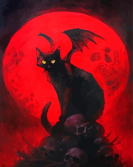 Red Moon Bat Cat Paint By Numbers