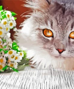 Siberian Cat With Flowers Paint By Numbers