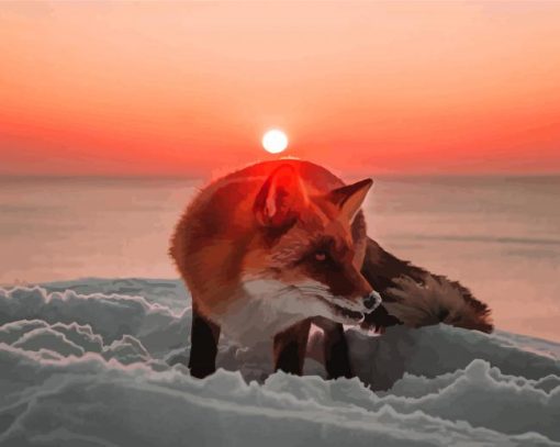 Snow Fox At Sunset Paint By Numbers