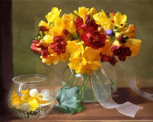 Still Life Freesia Flowers Vase Paint By Numbers