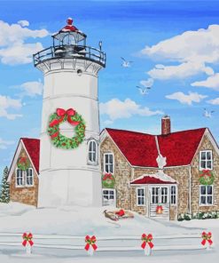 Winter Merry Christmas Lighthouse Paint By Numbers